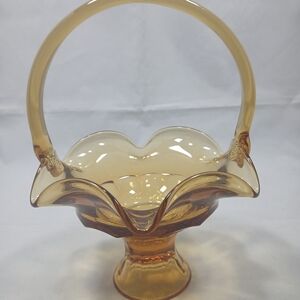 Vintage Viking Amber Georgian Basket Ruffle Rim Footed Base